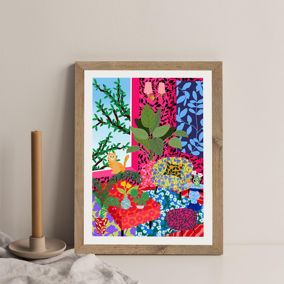 Living Room With A View Art Print Oak Frame – image 4
