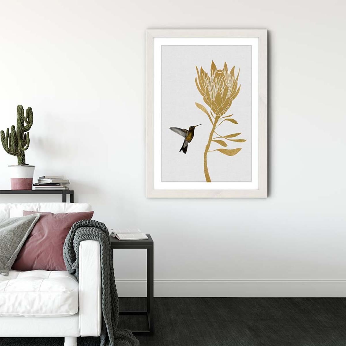 Hummingbird & Flower I A Art Print White Frame – image 3