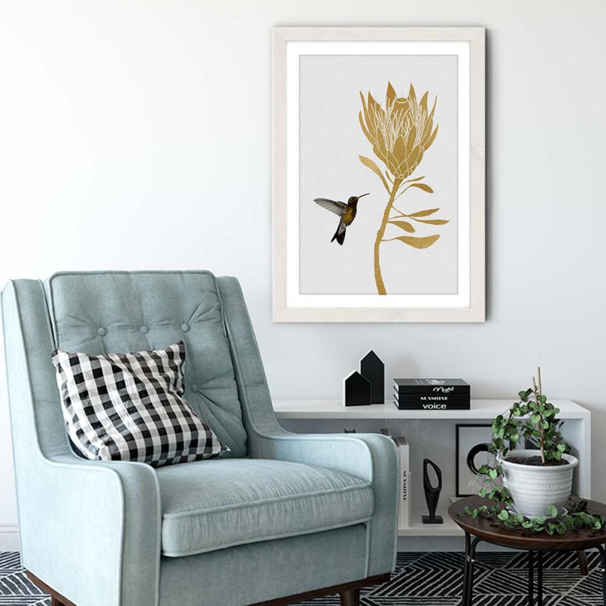 Hummingbird & Flower I A Art Print White Frame – image 4