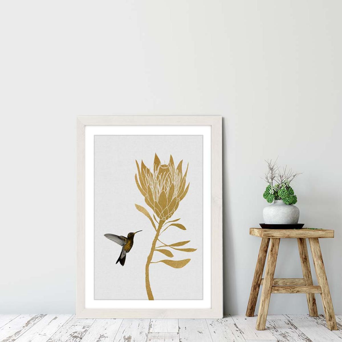 Hummingbird & Flower I A Art Print White Frame – image 6
