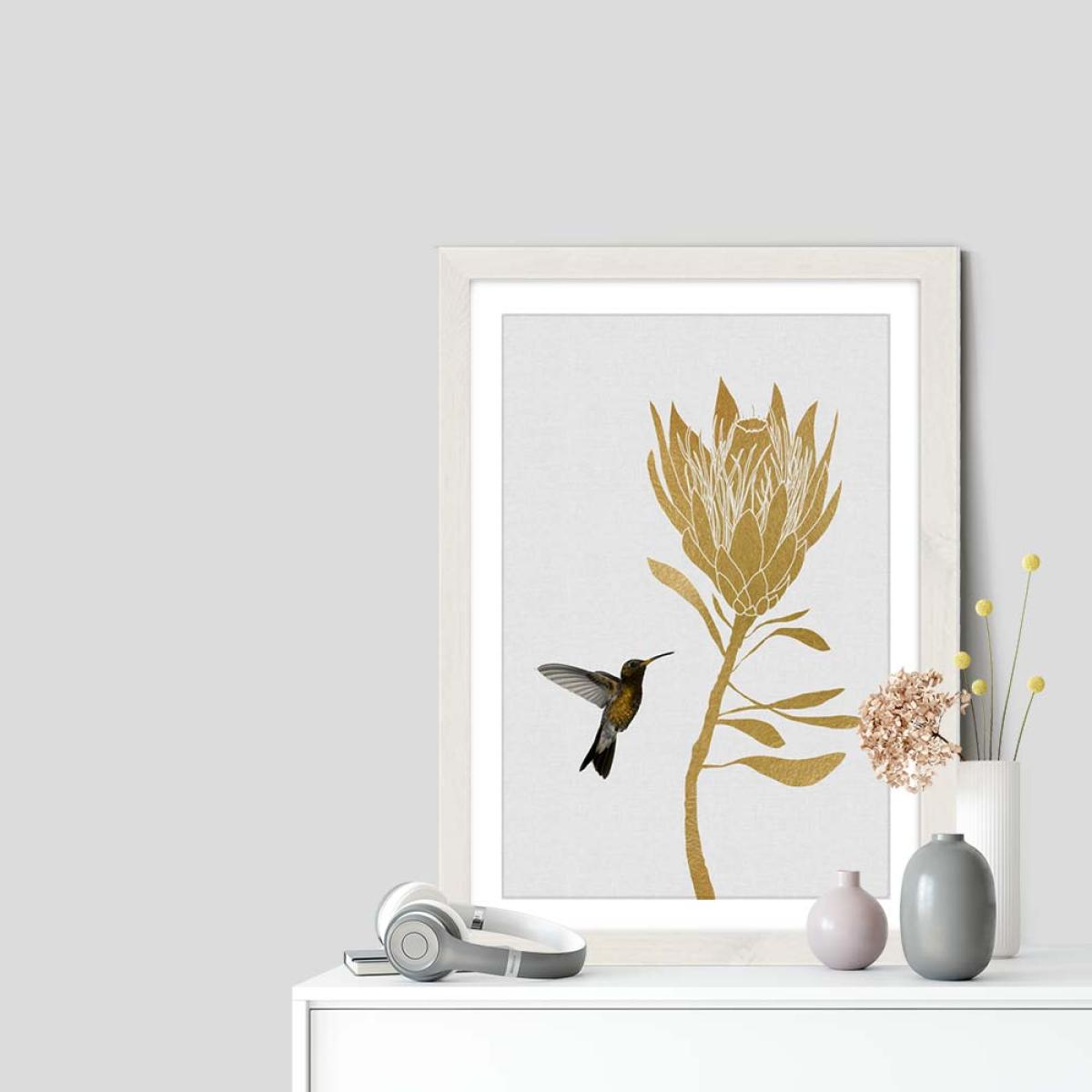 Hummingbird & Flower I A Art Print White Frame – image 7