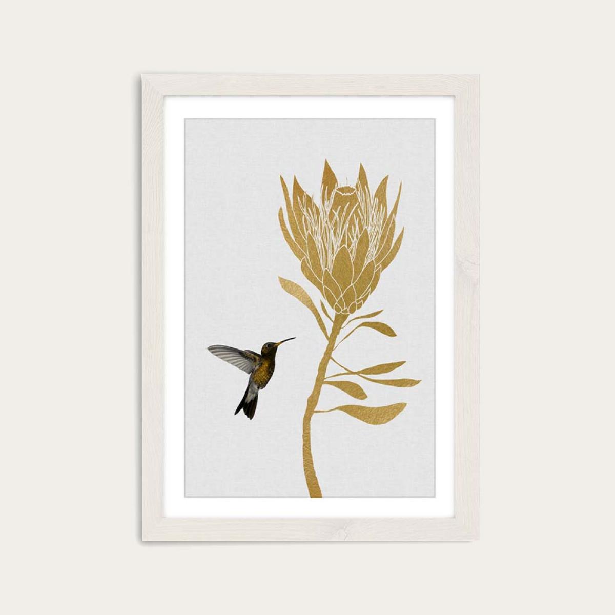 Hummingbird & Flower I A Art Print White Frame – image 1