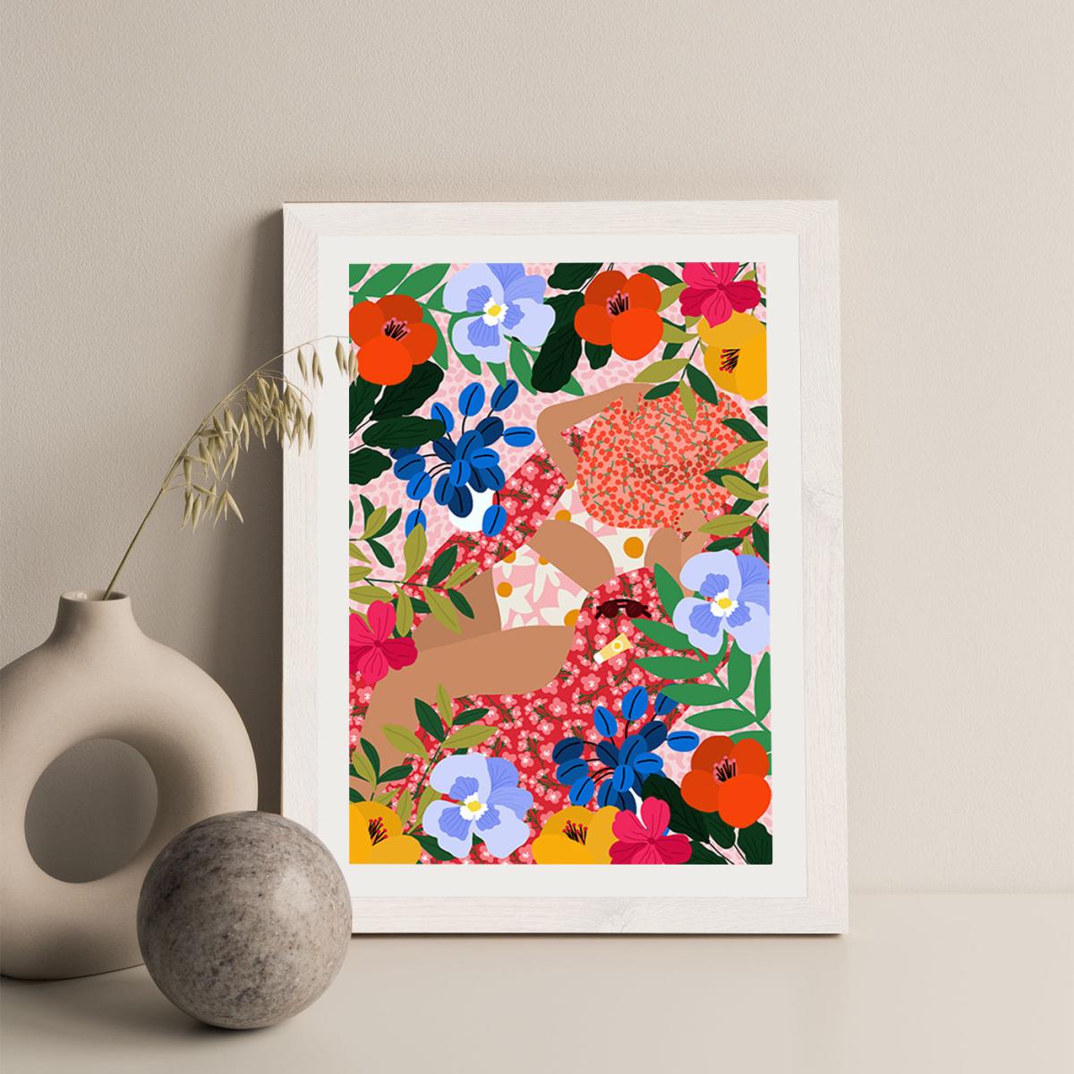 Sleeping Under The Sun Art Print White Frame – image 2