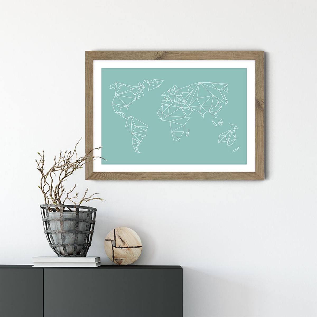 Geometrical World – Mint Art Print Oak Frame – image 2
