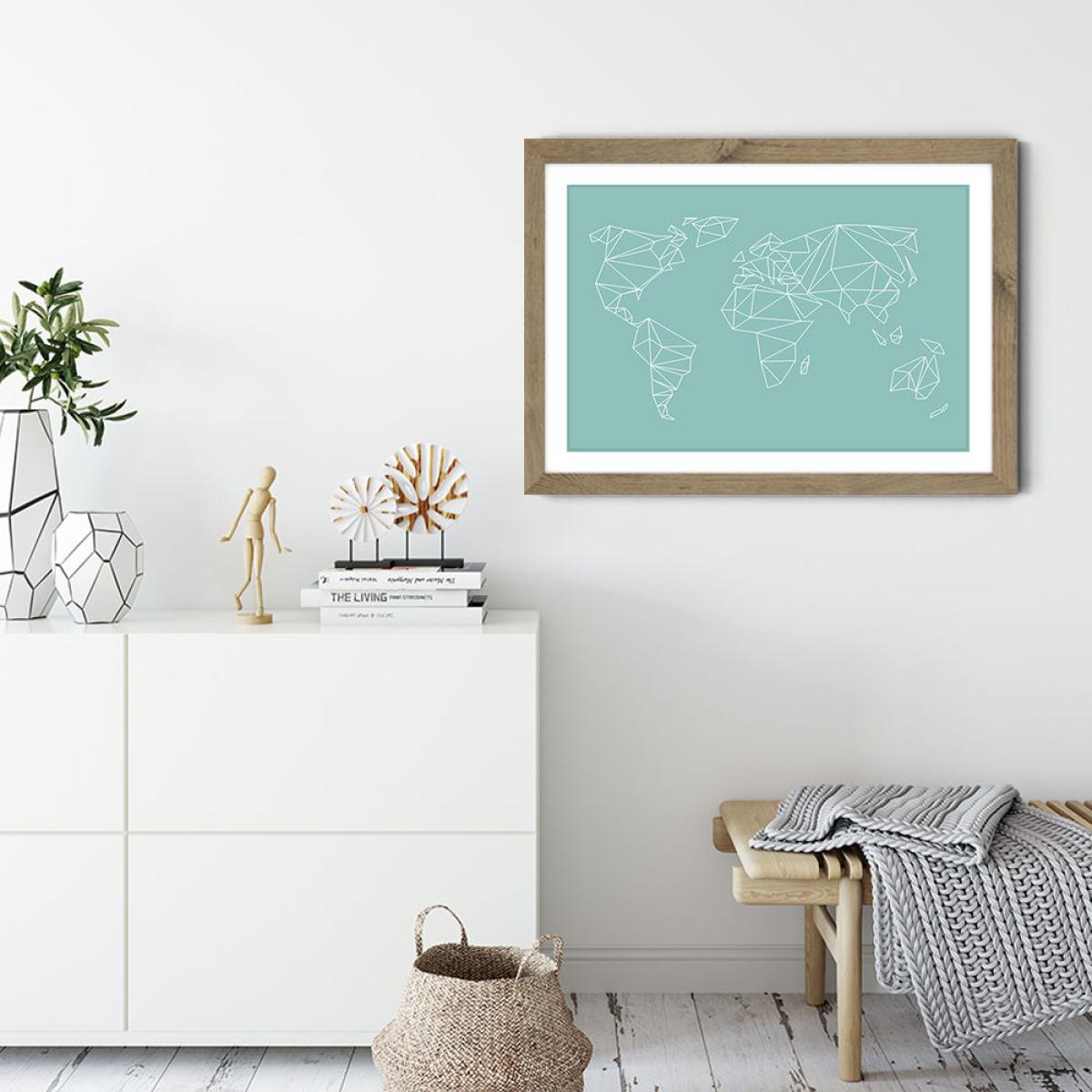 Geometrical World – Mint Art Print Oak Frame – image 3