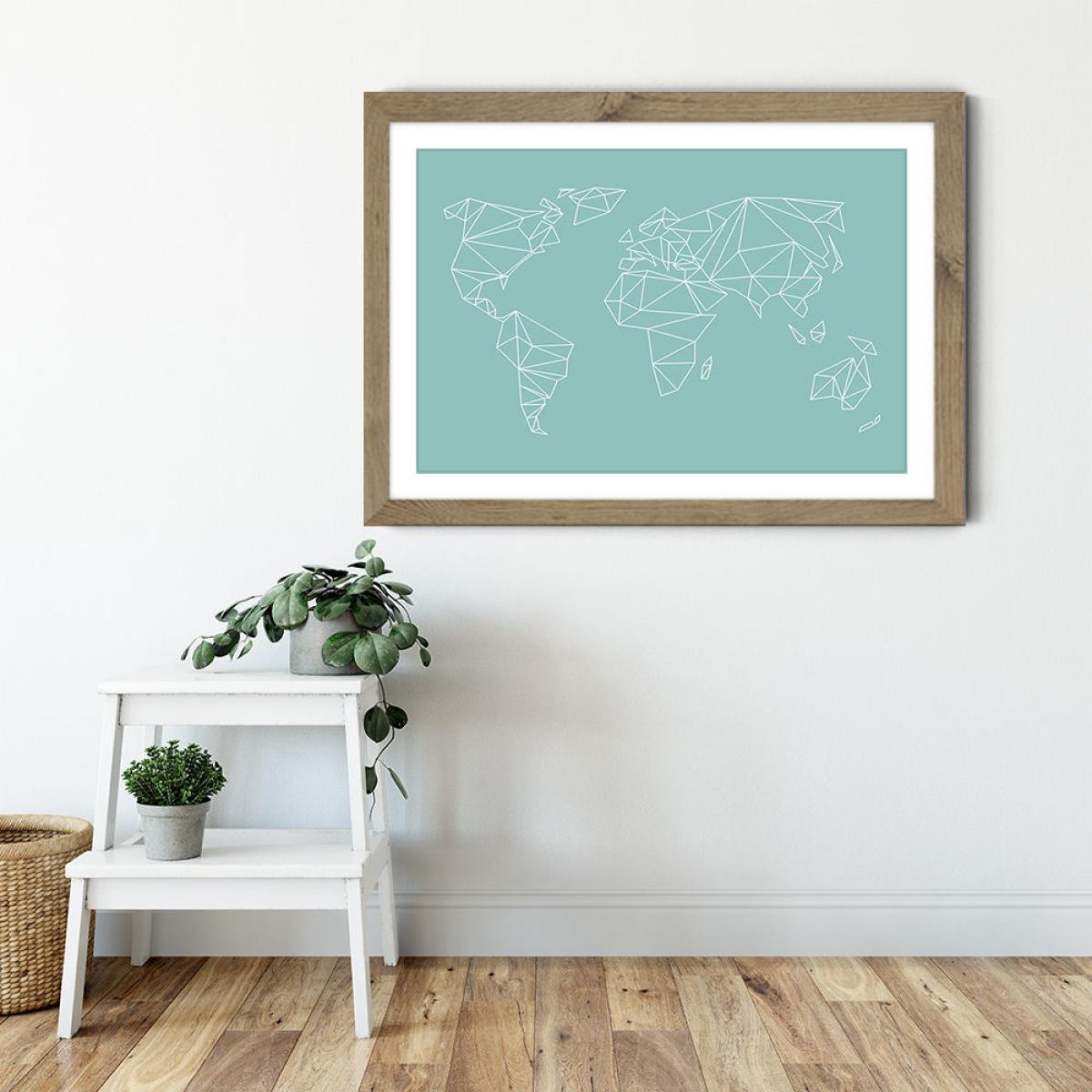 Geometrical World – Mint Art Print Oak Frame – image 4
