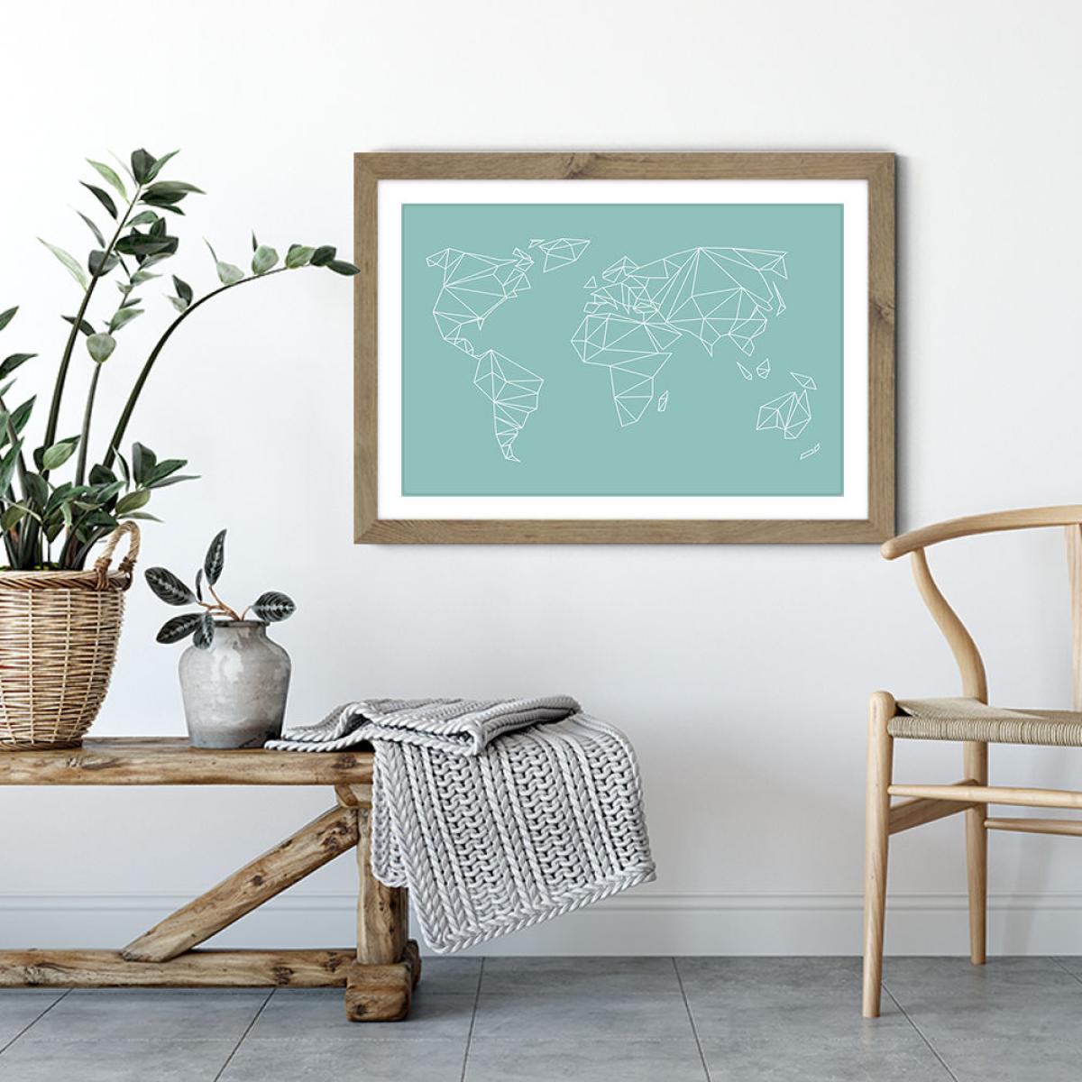 Geometrical World – Mint Art Print Oak Frame – image 5