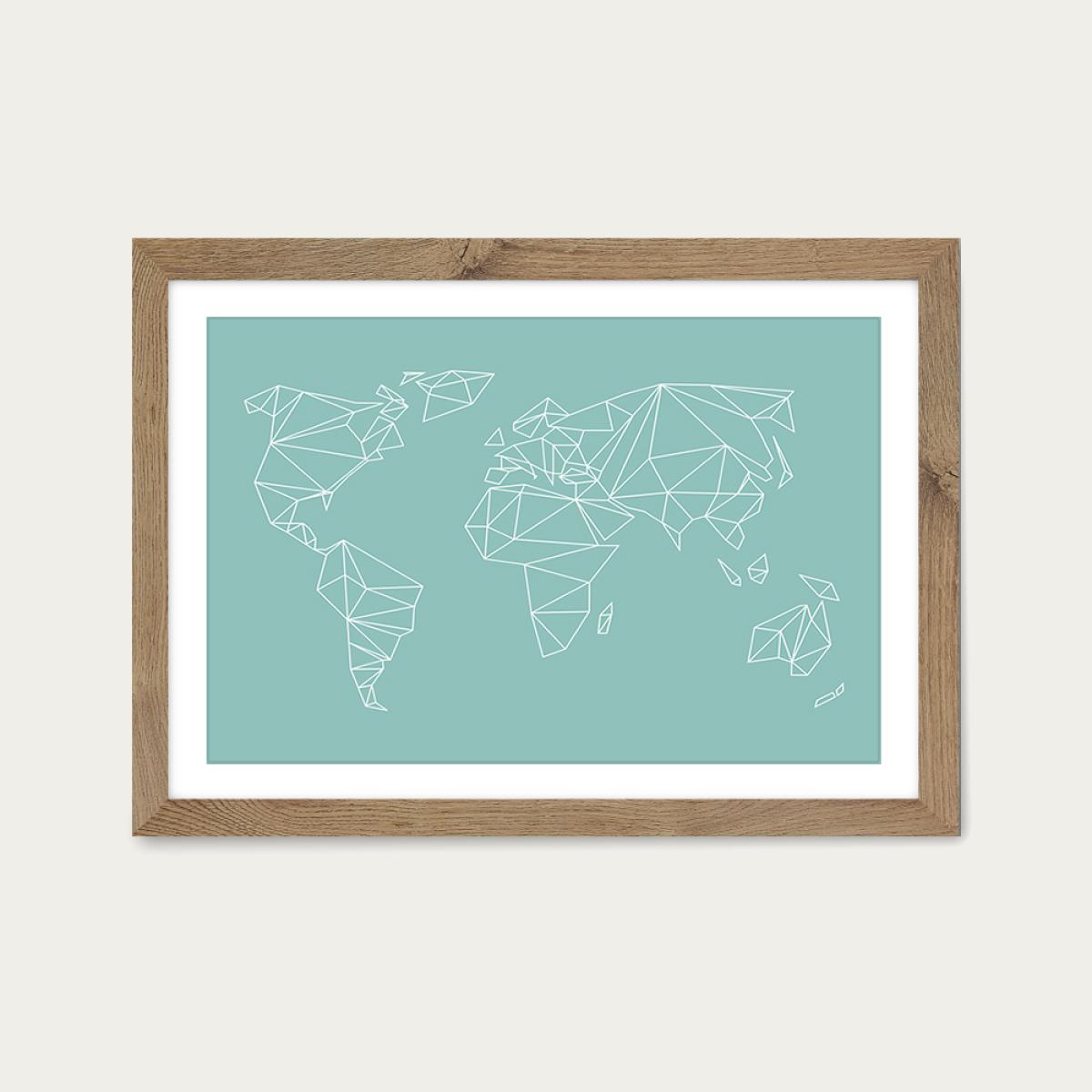 Geometrical World – Mint Art Print Oak Frame – image 1