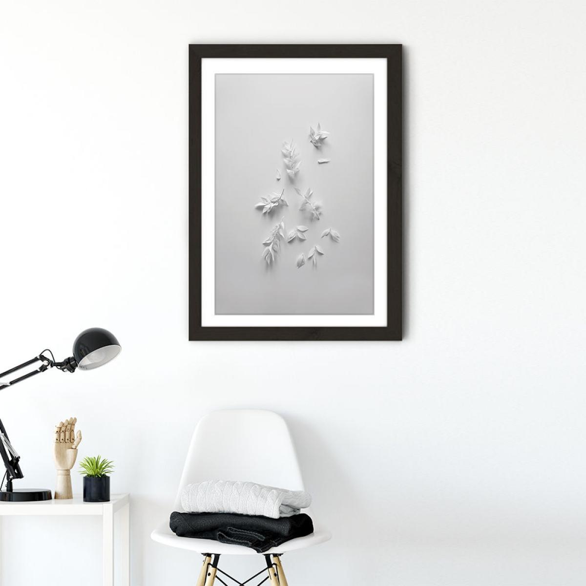 White Minimal Flowers Art Print Black Frame – image 2