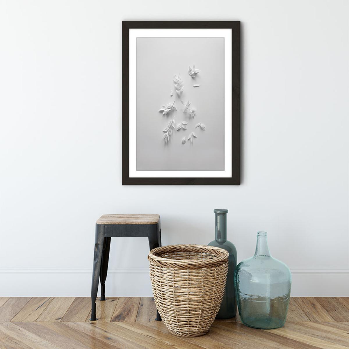 White Minimal Flowers Art Print Black Frame – image 3