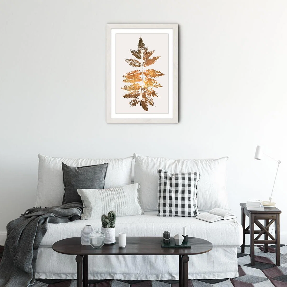 Oak Leaf Print Gold Art Print White Frame – image 2