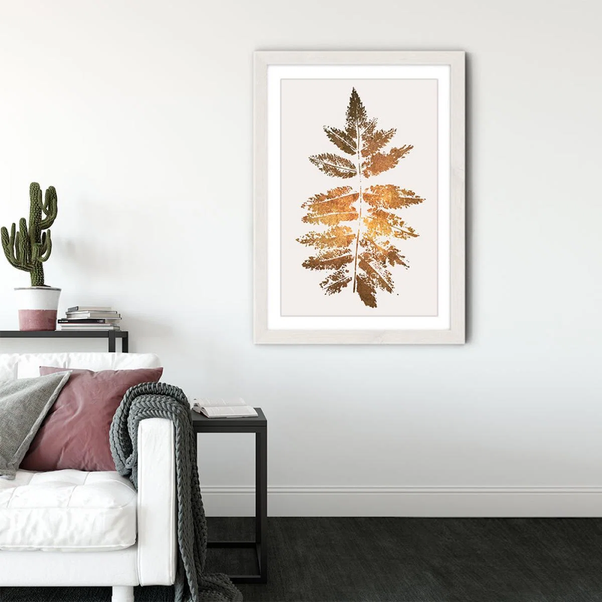 Oak Leaf Print Gold Art Print White Frame – image 3