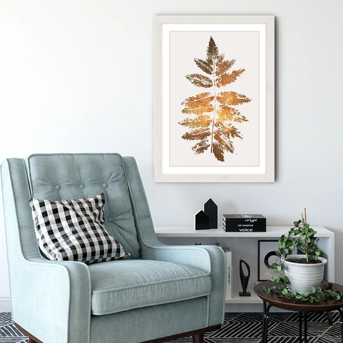 Oak Leaf Print Gold Art Print White Frame – image 4