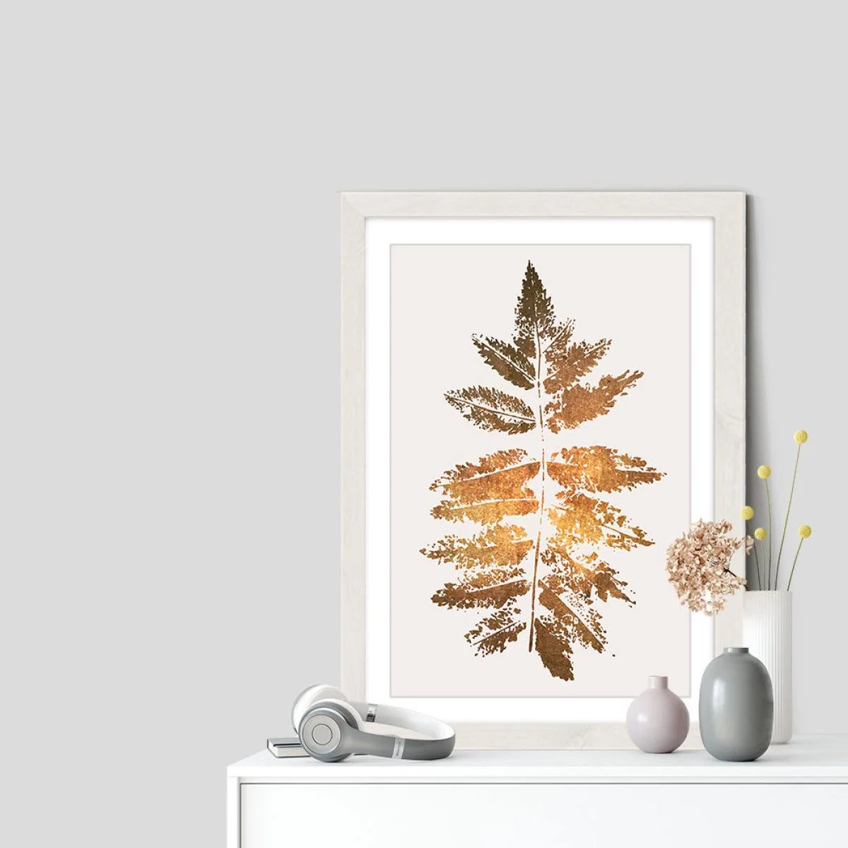 Oak Leaf Print Gold Art Print White Frame – image 6