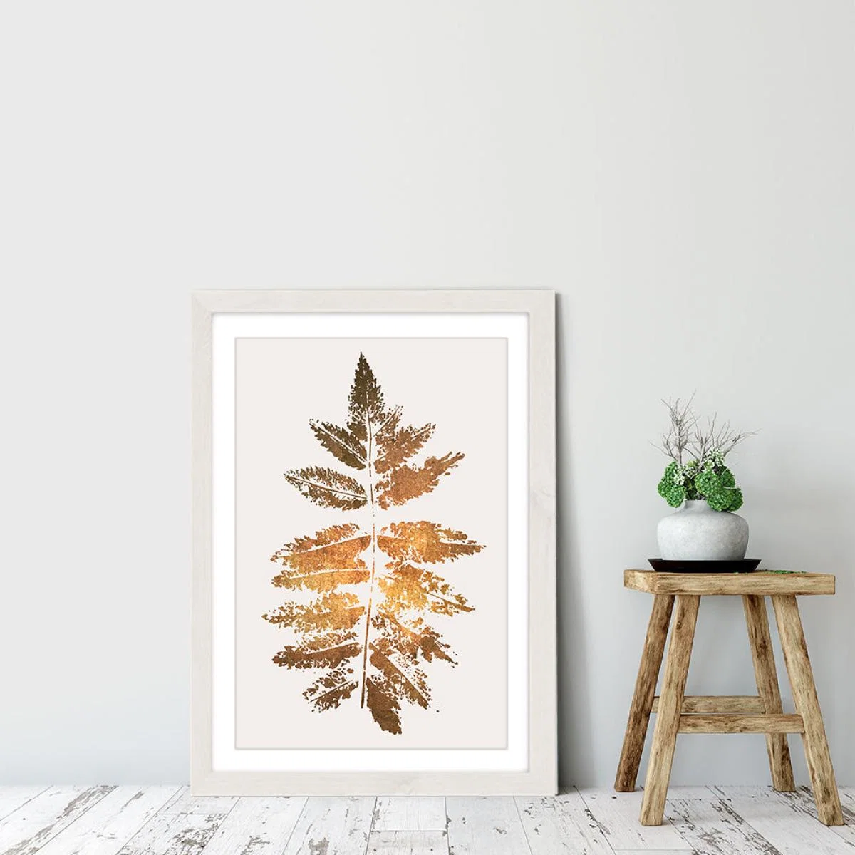 Oak Leaf Print Gold Art Print White Frame – image 7