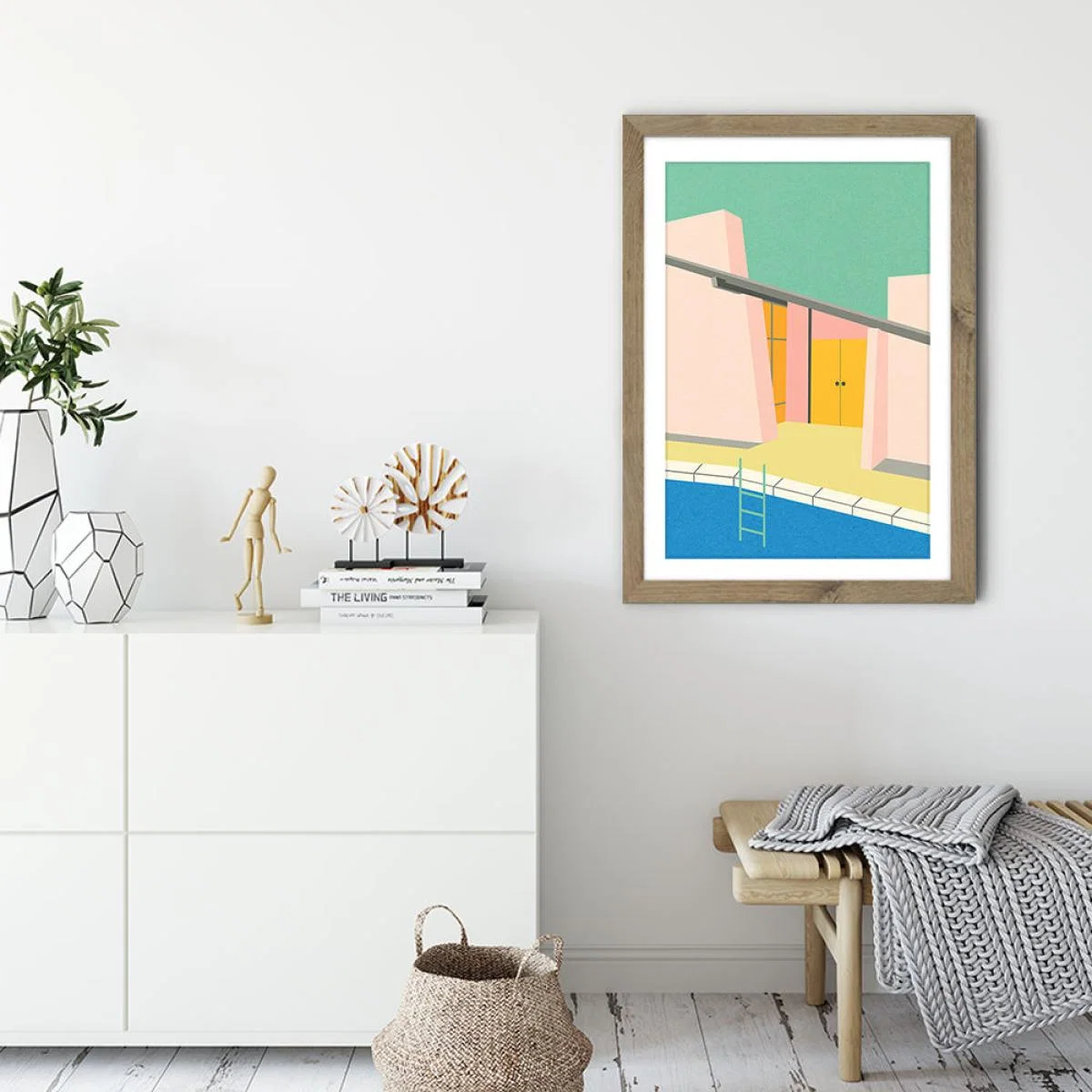 Mid Century Pool House Art Print Oak Frame – image 3