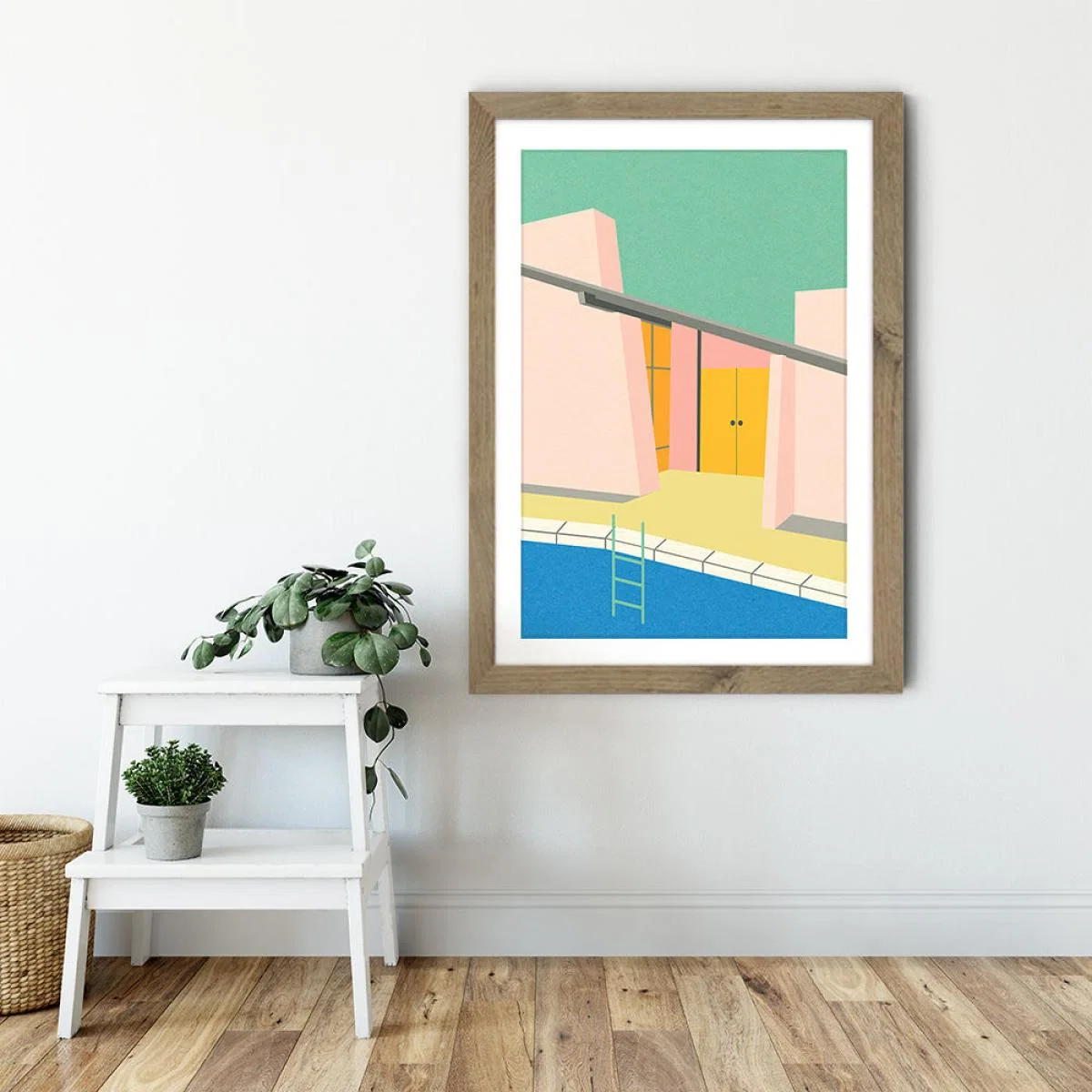 Mid Century Pool House Art Print Oak Frame – image 6