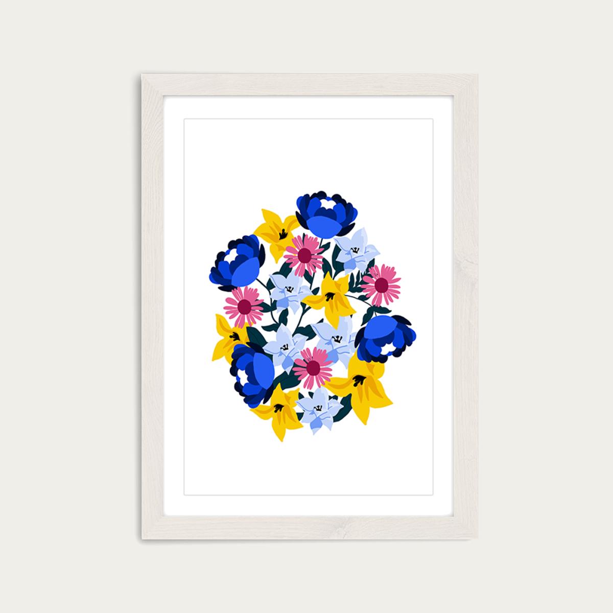 Group Of Beautiful Flowers Art Print White Frame – image 1