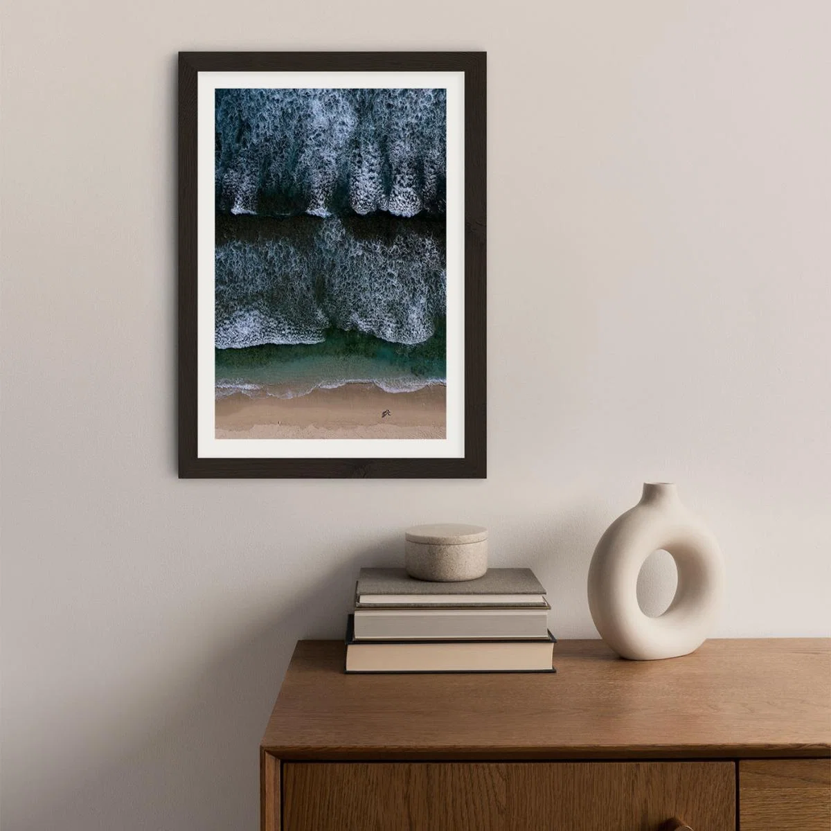 The Walk on a Calm Beach Art Print Black Frame – image 2