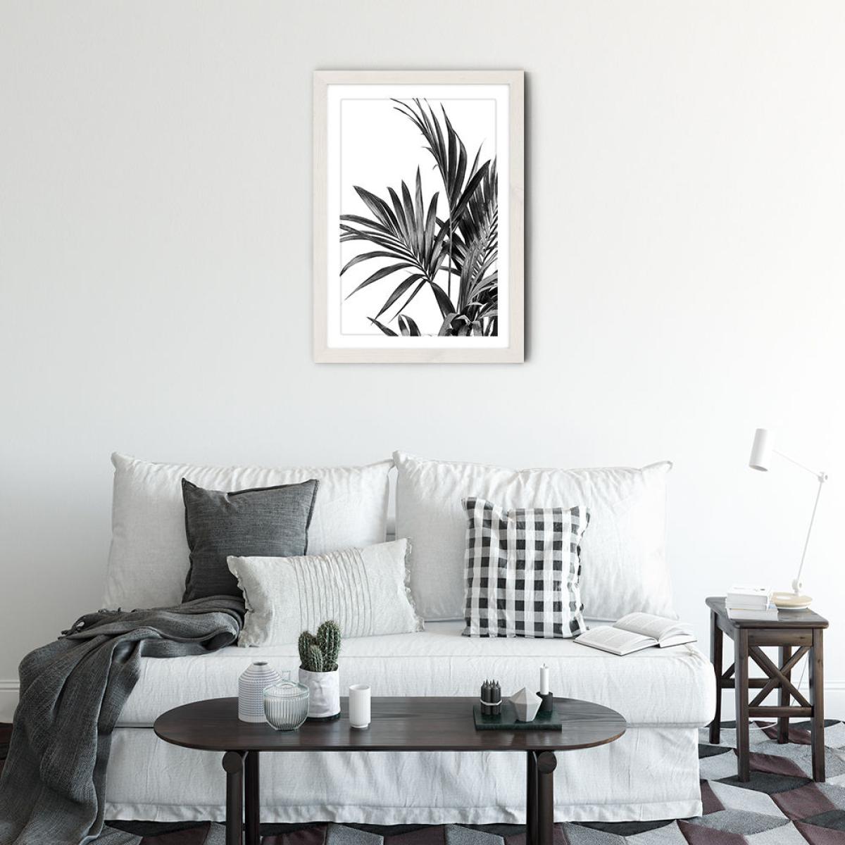 Palm Leaves Black and White 1 Art Print White Frame – image 2