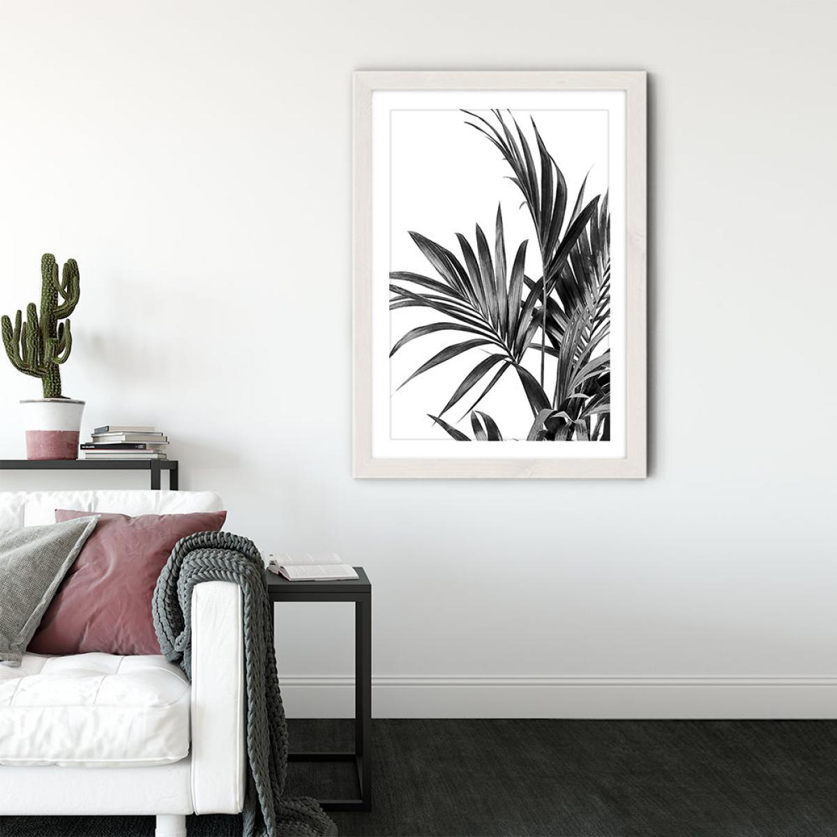 Palm Leaves Black and White 1 Art Print White Frame – image 3