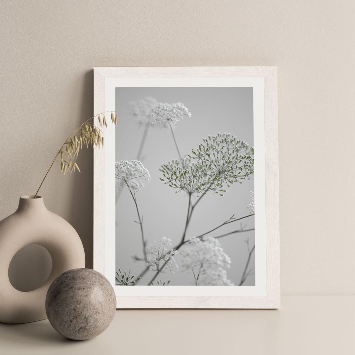 White Greige Flower Blossoms Art Print White Frame – image 2