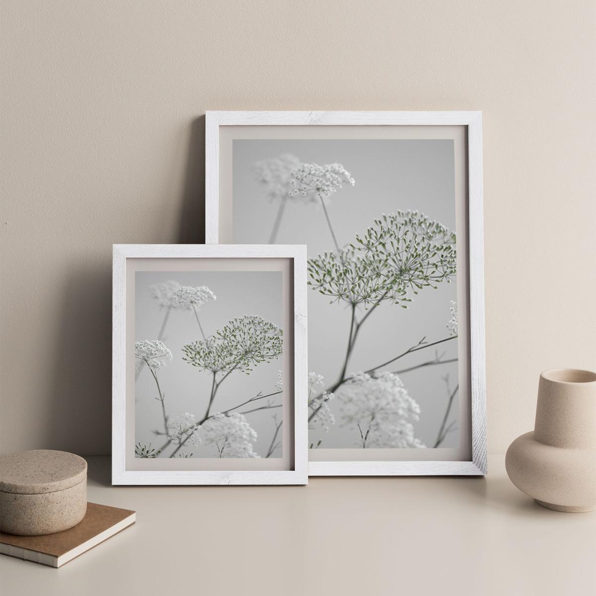 White Greige Flower Blossoms Art Print White Frame – image 11