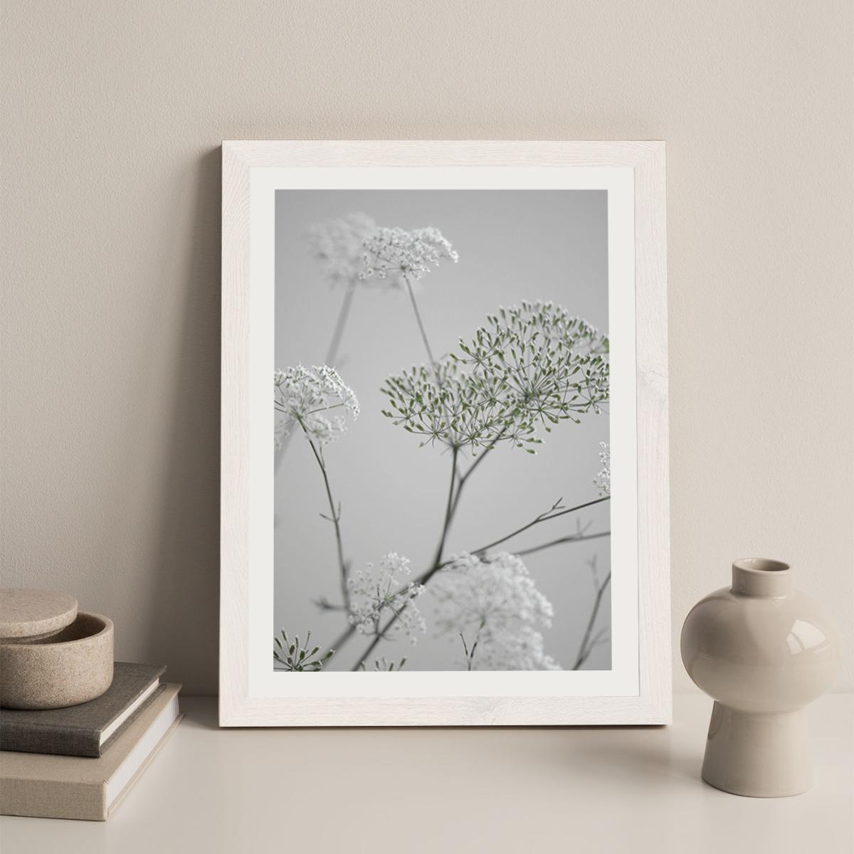 White Greige Flower Blossoms Art Print White Frame – image 4