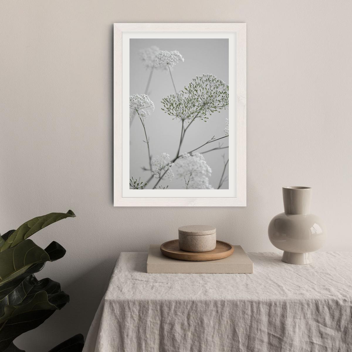 White Greige Flower Blossoms Art Print White Frame – image 5