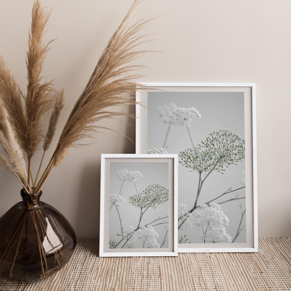 White Greige Flower Blossoms Art Print White Frame – image 6