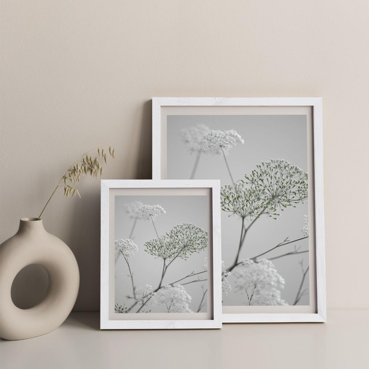 White Greige Flower Blossoms Art Print White Frame – image 7