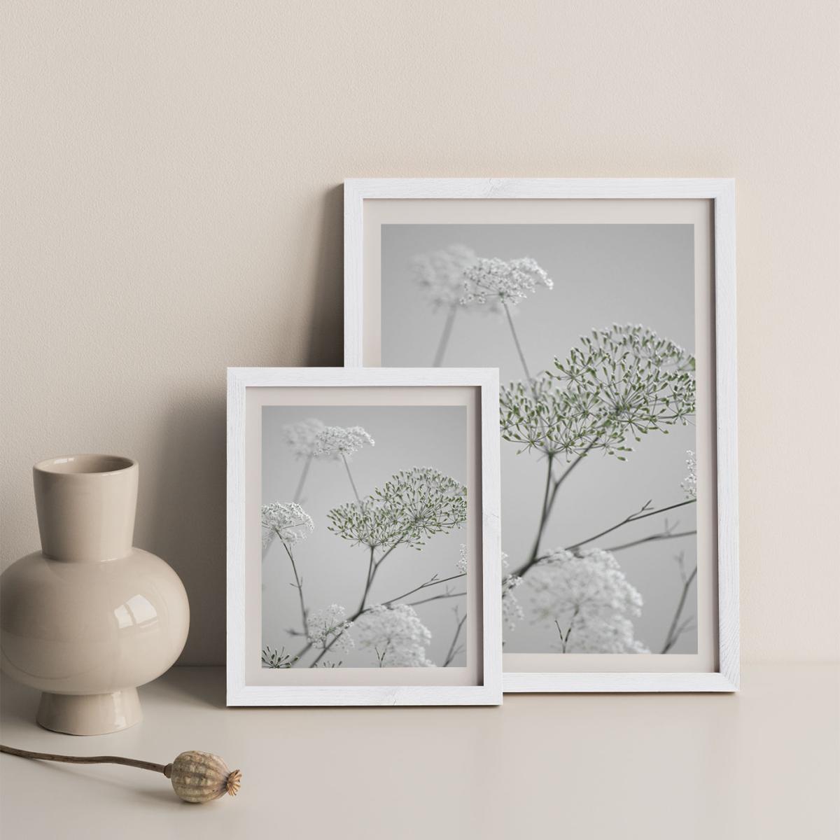 White Greige Flower Blossoms Art Print White Frame – image 8