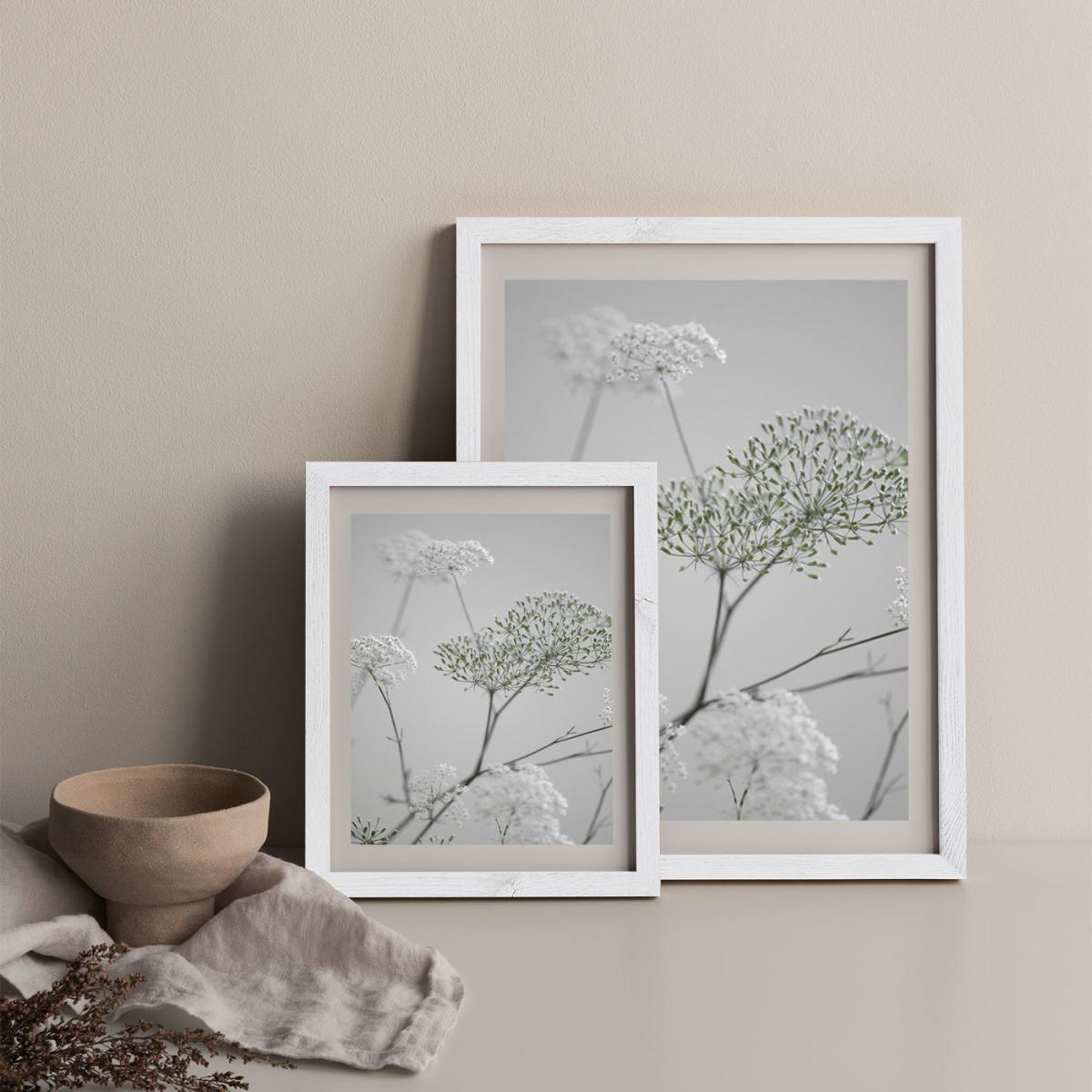 White Greige Flower Blossoms Art Print White Frame – image 9