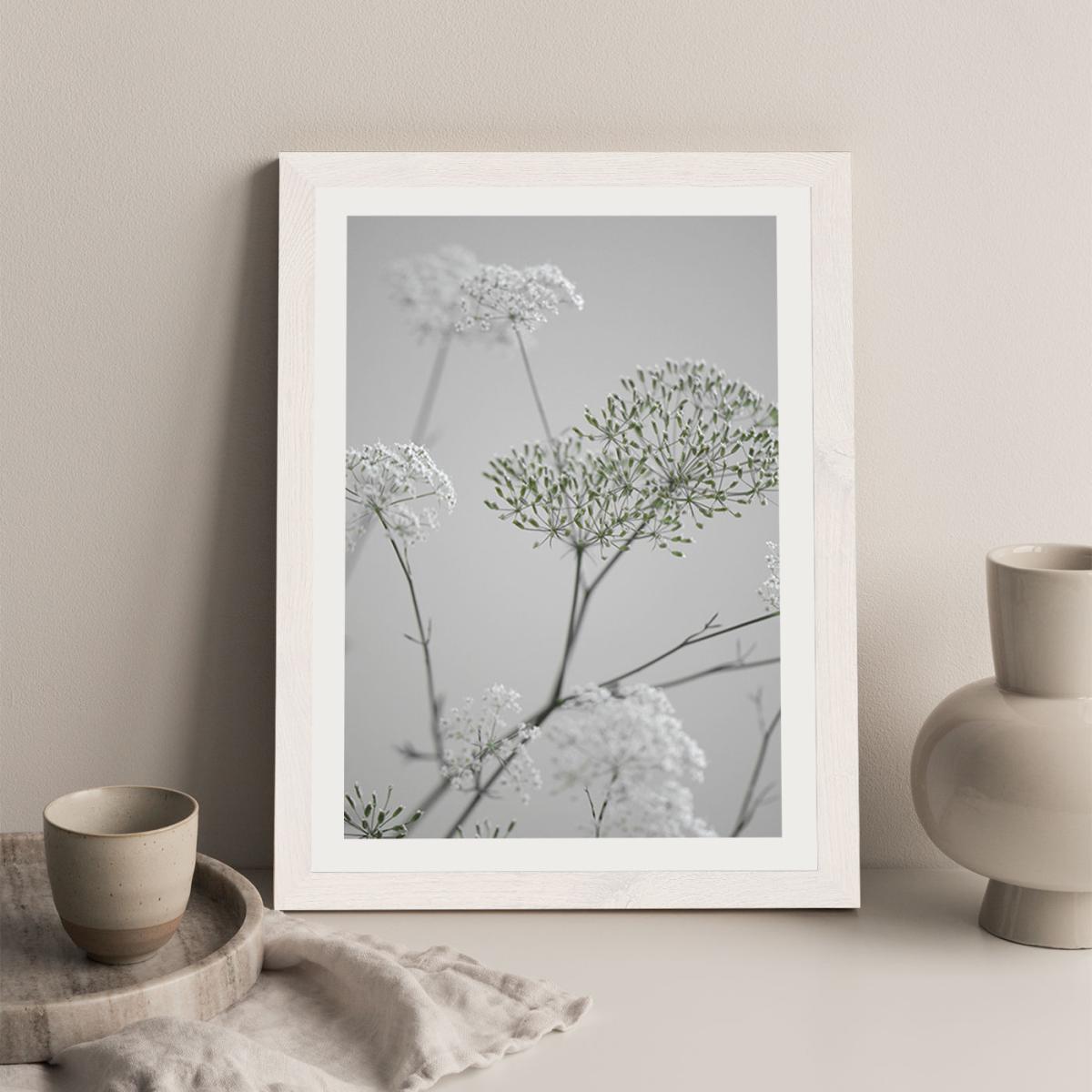White Greige Flower Blossoms Art Print White Frame – image 10