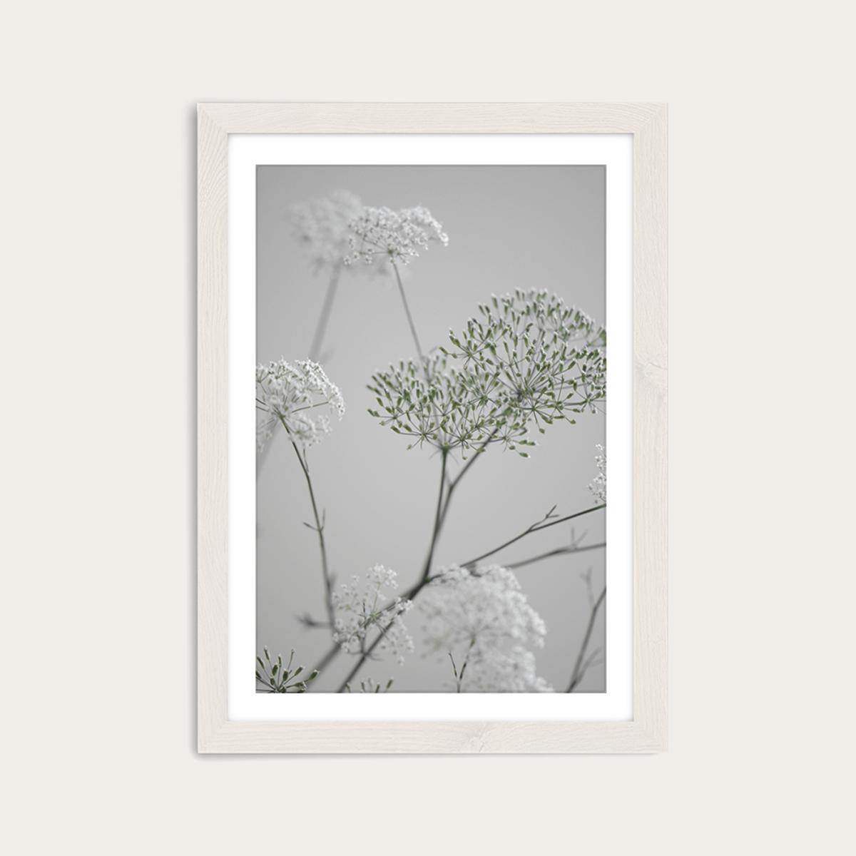 White Greige Flower Blossoms Art Print White Frame – image 1