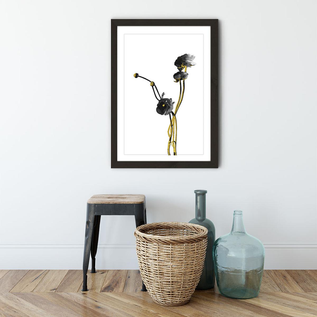 Flower Minimal Black and Gold 4 Art Print Black Frame – image 2