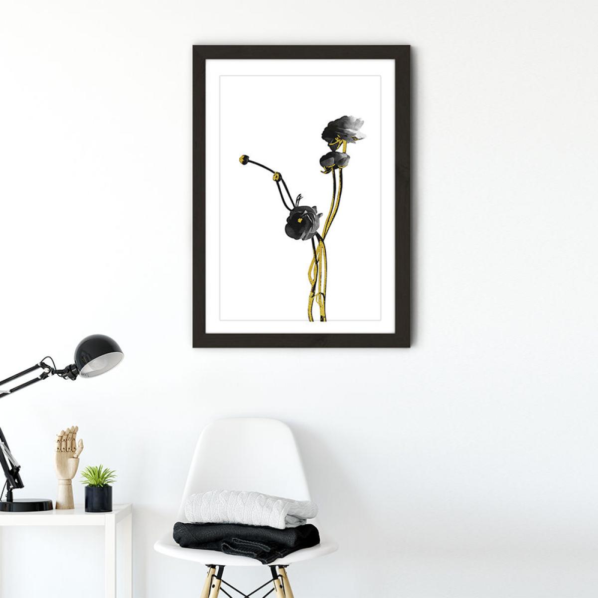 Flower Minimal Black and Gold 4 Art Print Black Frame – image 3