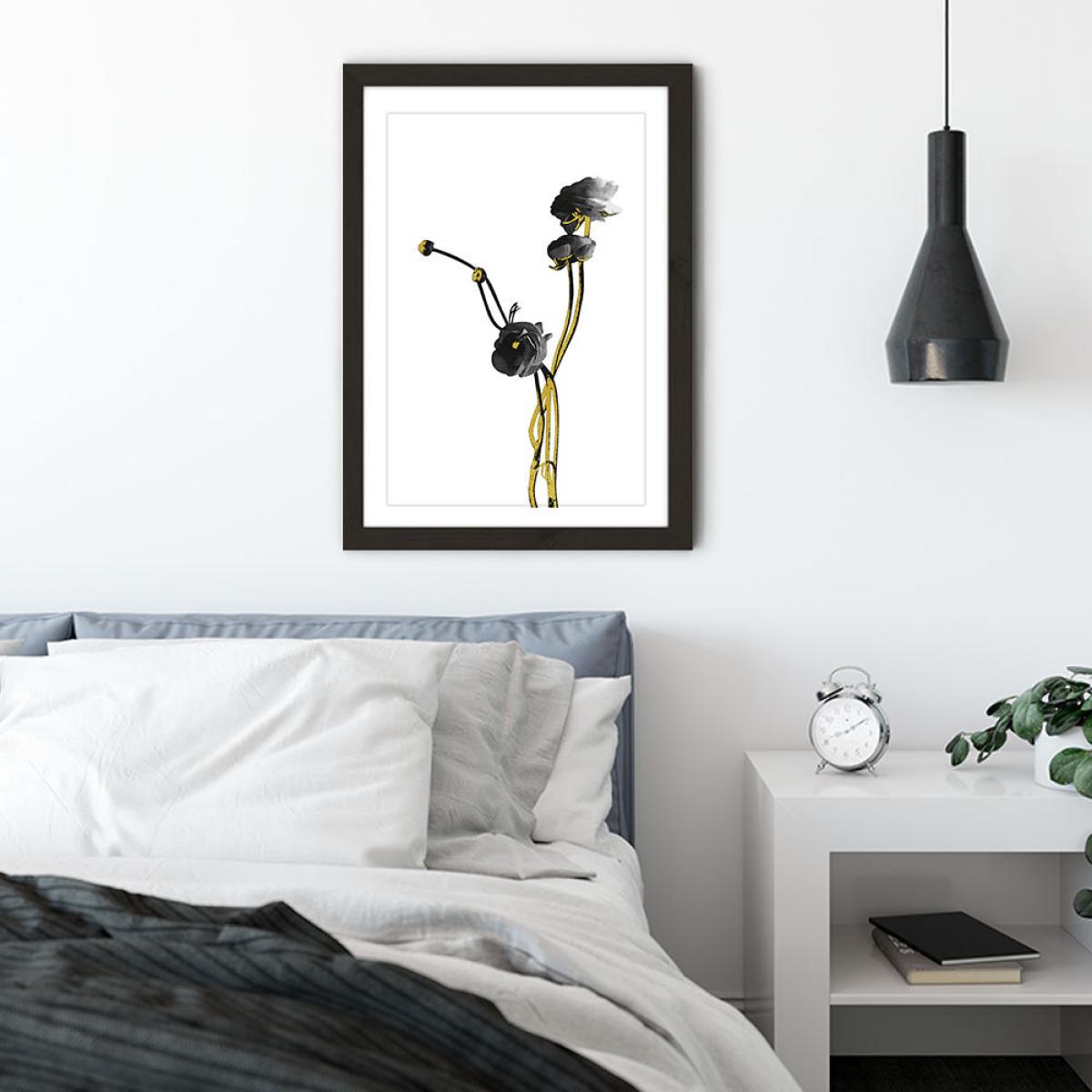 Flower Minimal Black and Gold 4 Art Print Black Frame – image 4