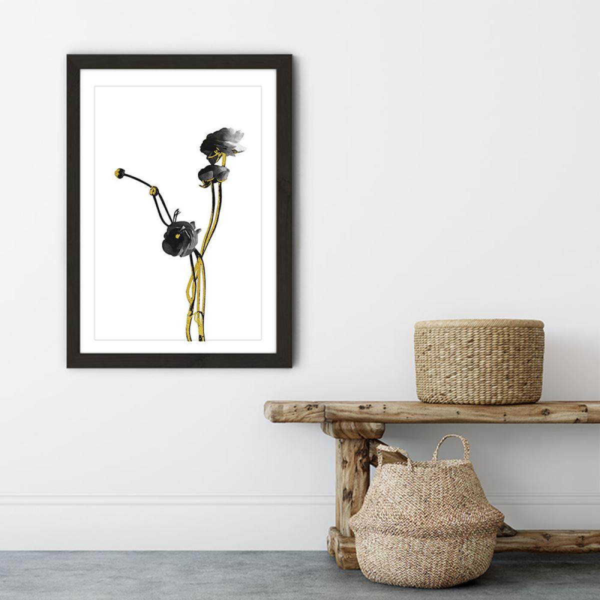 Flower Minimal Black and Gold 4 Art Print Black Frame – image 6
