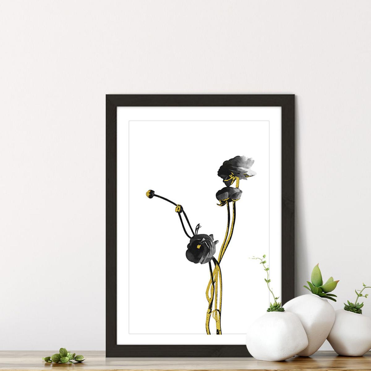 Flower Minimal Black and Gold 4 Art Print Black Frame – image 7