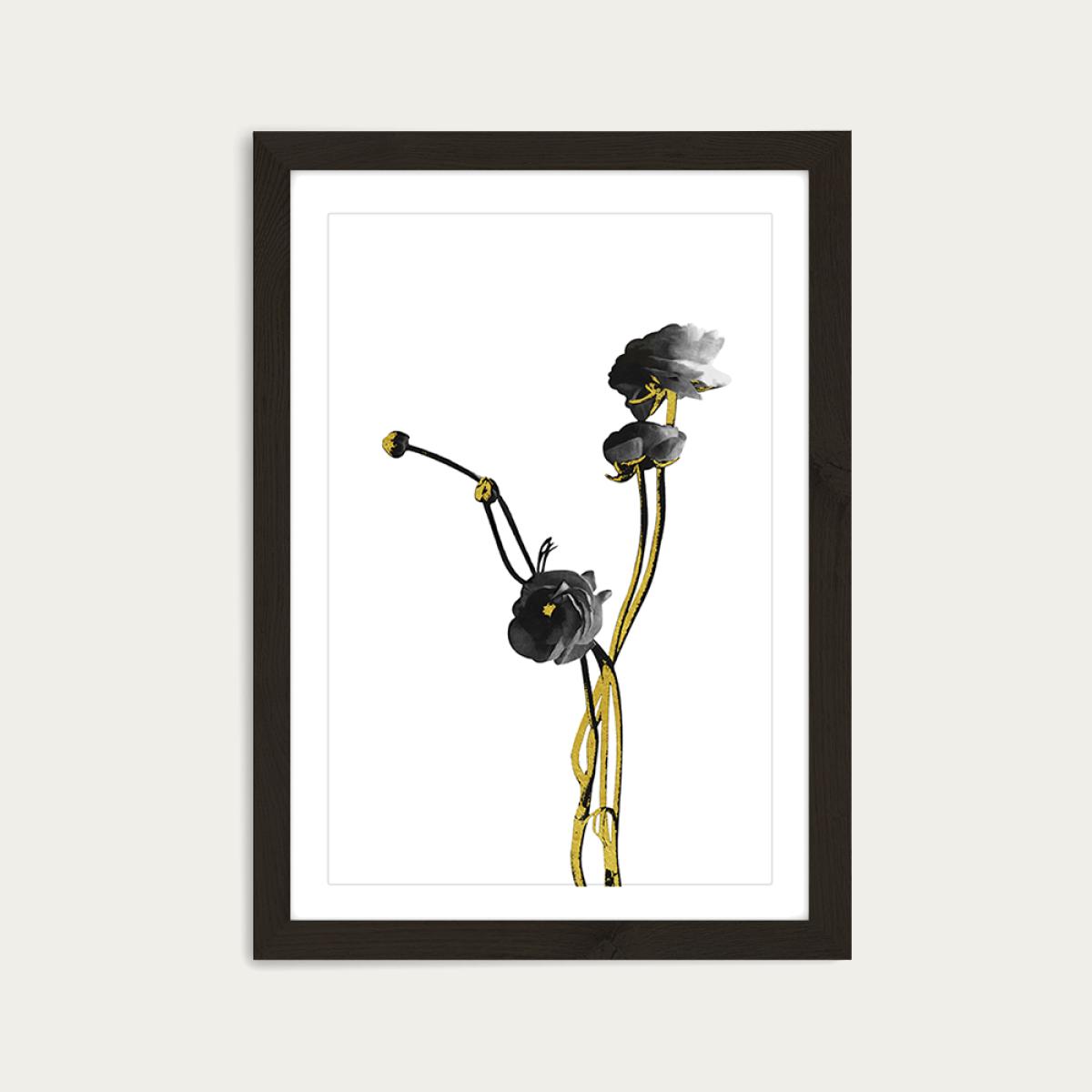 Flower Minimal Black and Gold 4 Art Print Black Frame – image 1