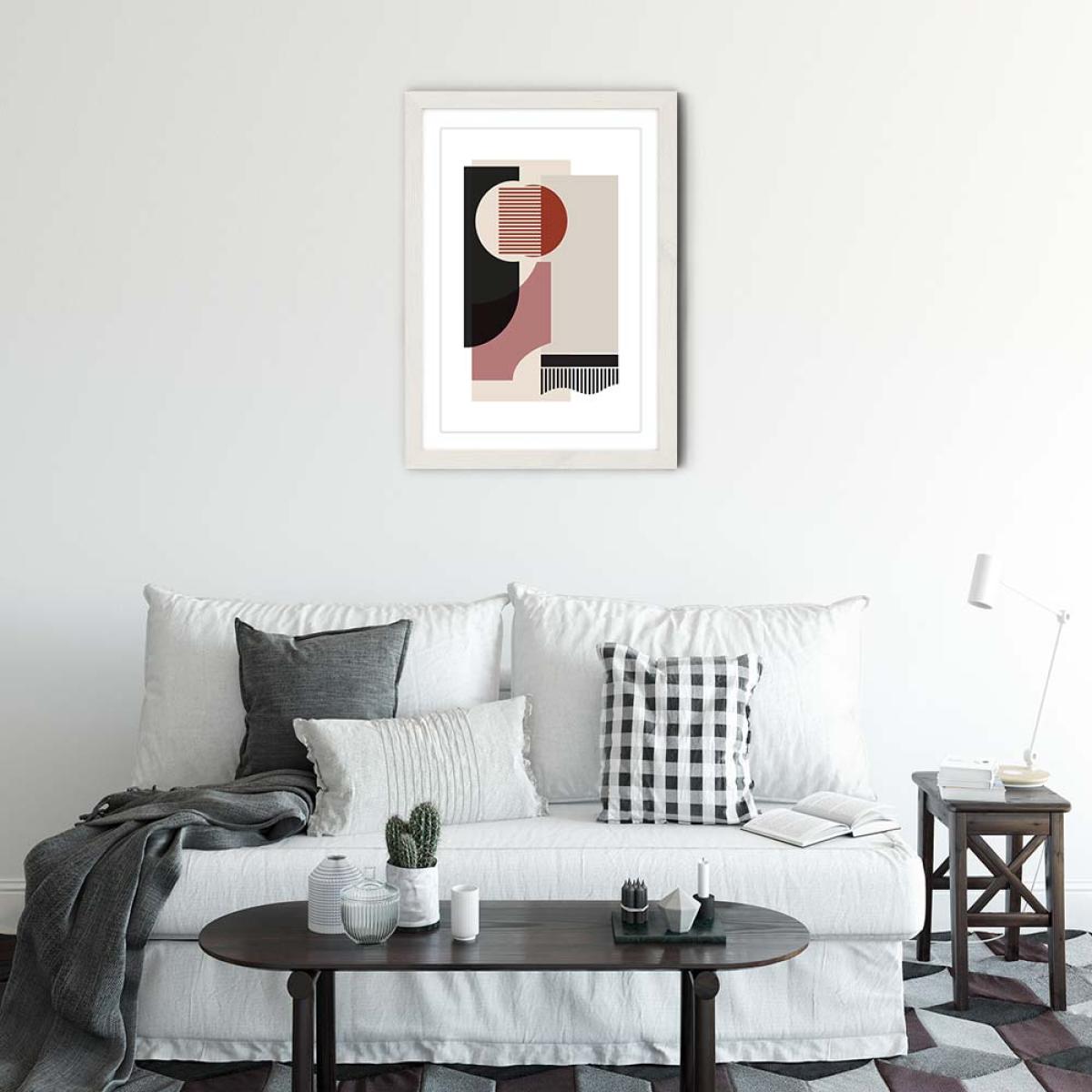 White Frame Rose Grey & Brown Art Print – image 2