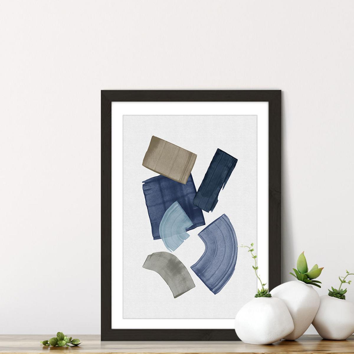 Blue & Brown Paint Blocks Art Print Black Frame – image 2