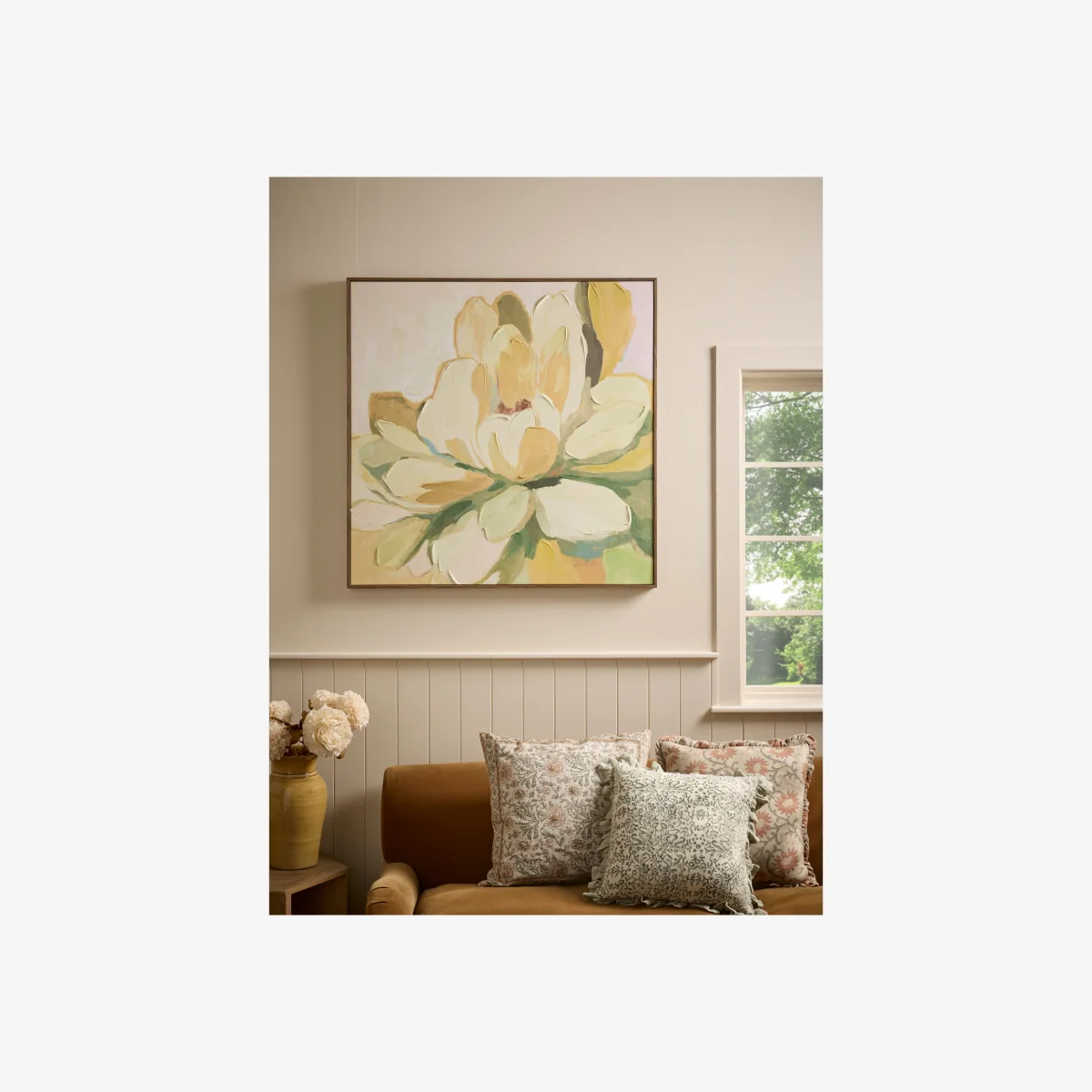 Large Bright Floral Framed Canvas