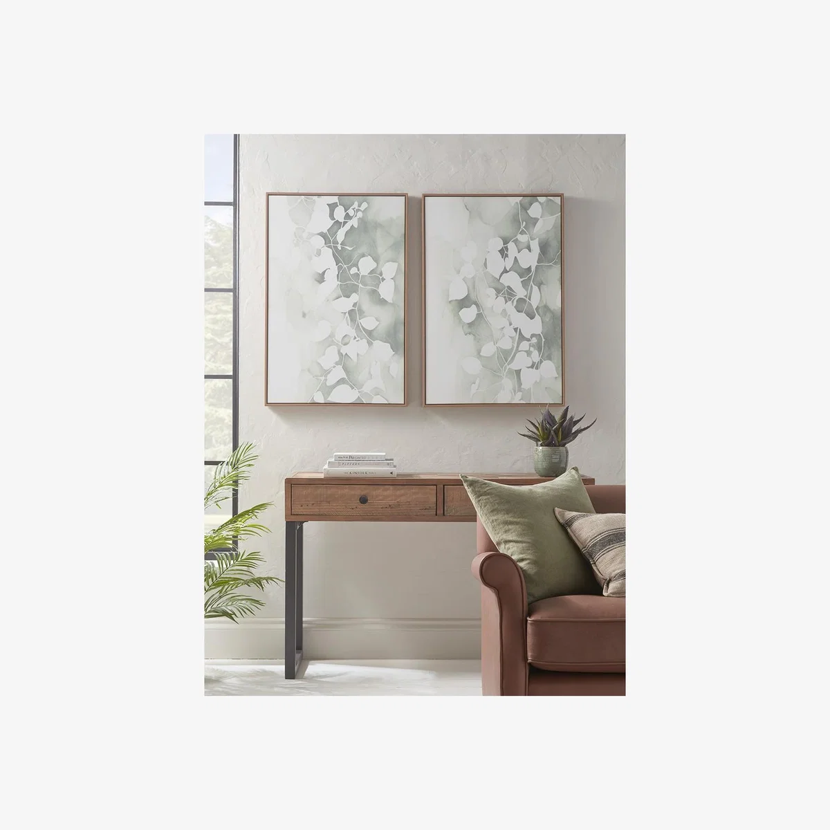 Two Framed Leaf Canvases – image 1