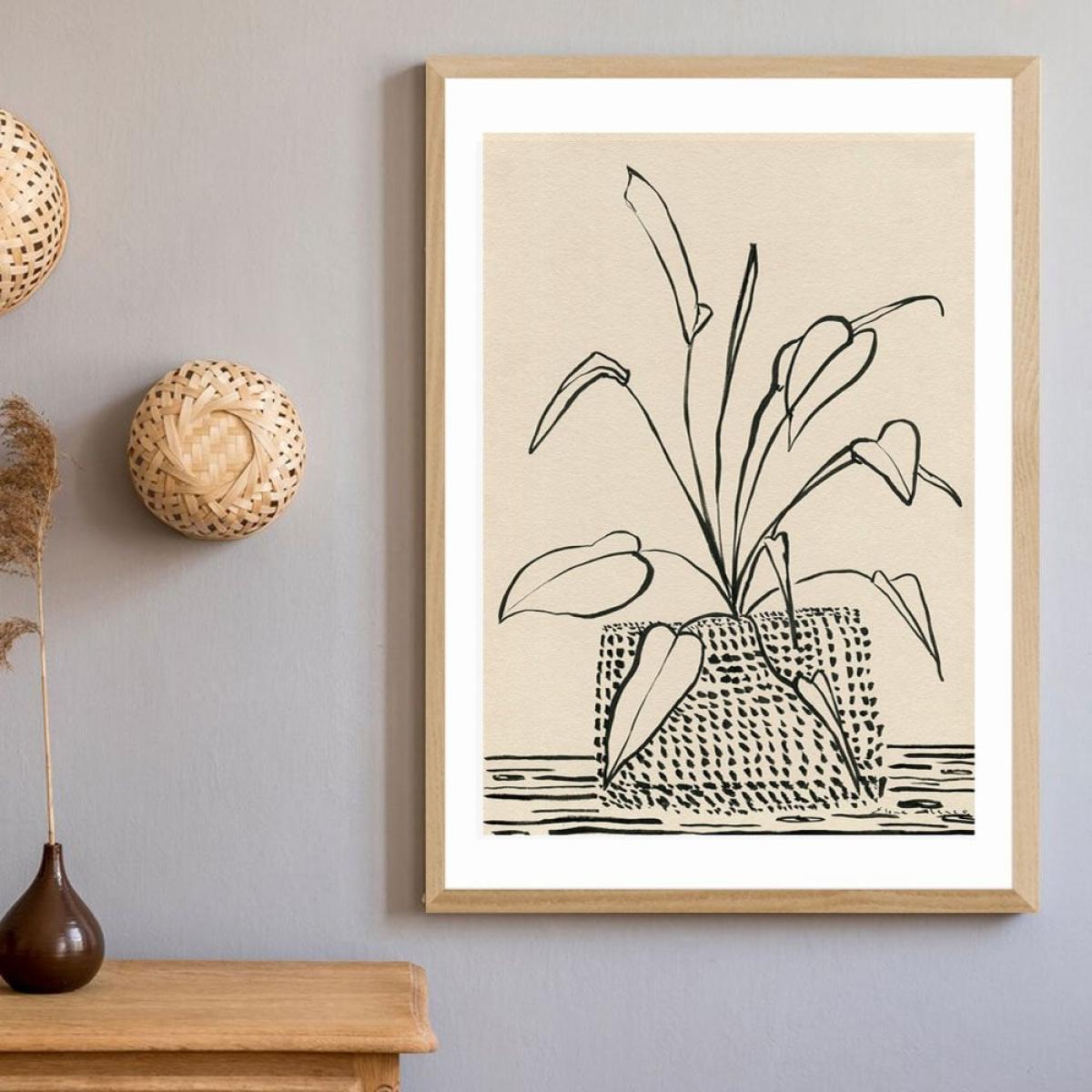 Decorative Leaves in Ink, Illustrative Print Colour: White, Size: A2 – image 2