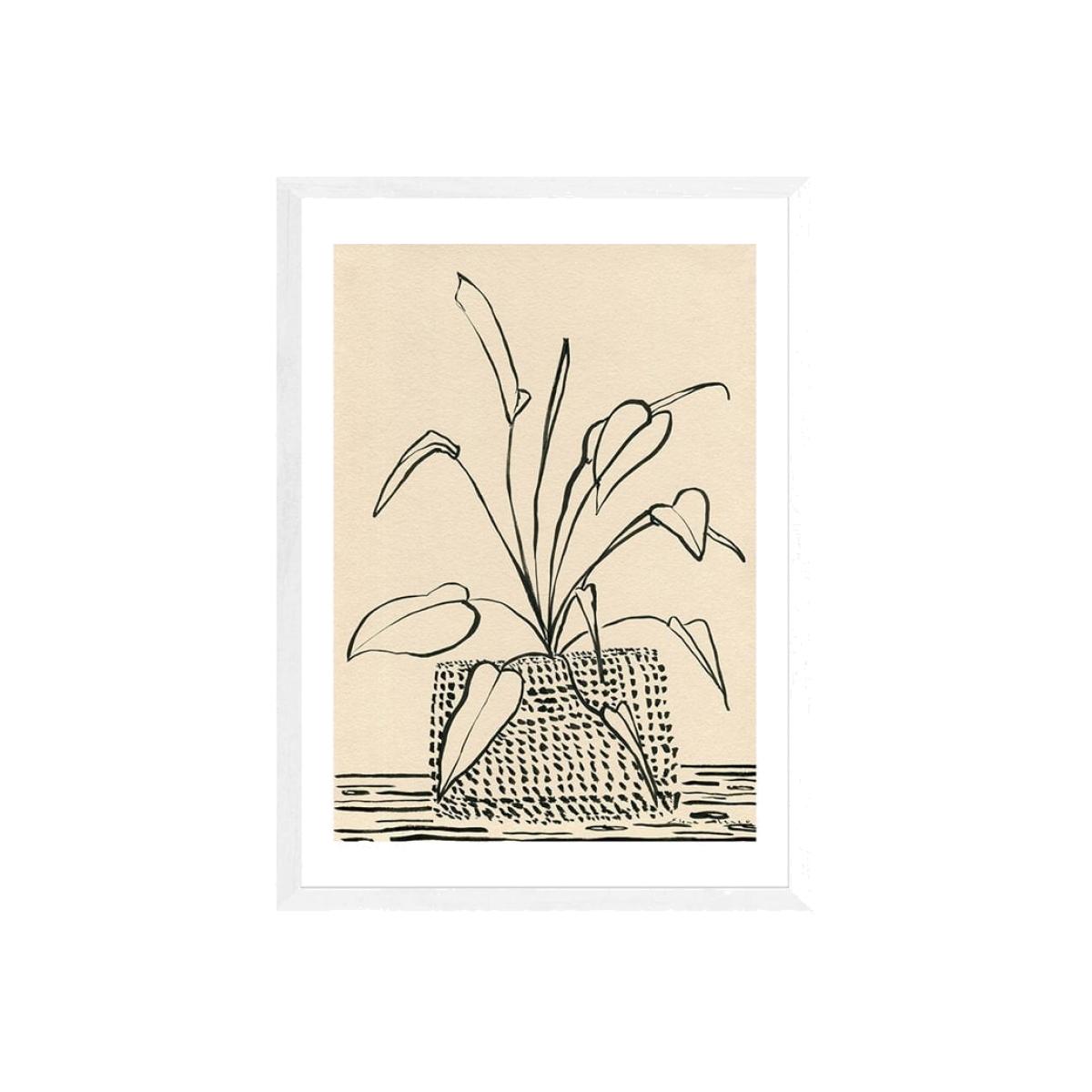 Decorative Leaves in Ink, Illustrative Print Colour: White, Size: A2 – image 1