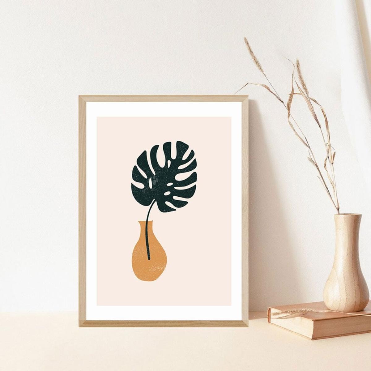 Monstera Leaf Vase, Graphic Print Colour: Black, Size: A3 – image 2