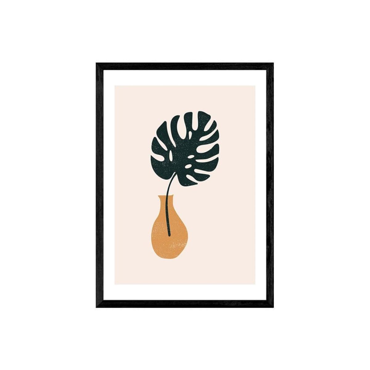 Monstera Leaf Vase, Graphic Print Colour: Black, Size: A3 – image 1