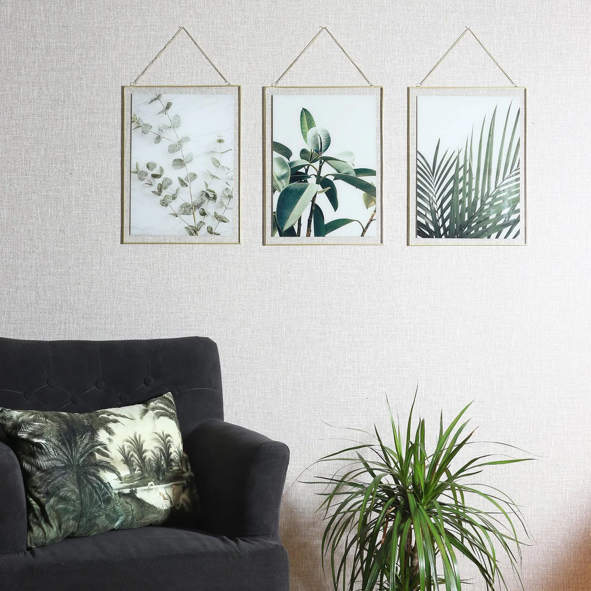 Set of 3 Hanging Leaf Prints Green – image 2